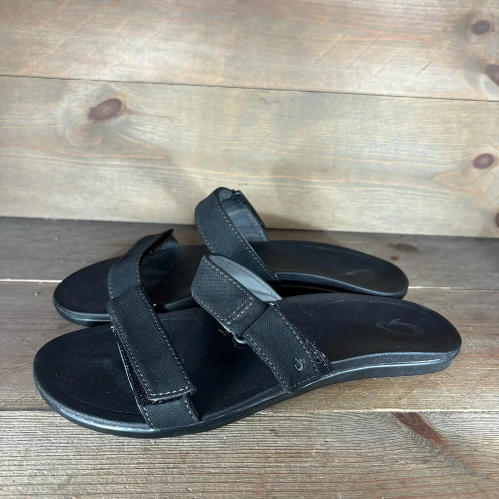 olukai kipuka womens size 9 shoes black slip on slide flip flop sandals